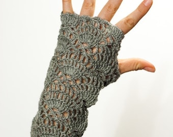 CROCHET PATTERN instant download - Flower for the Wind Chaser Gloves - grey fingerless lace hand warmers fashionable unique tutorial PDF