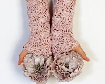 CROCHET PATTERN instant download - Dear Duchess Arm Warmers - pink lace hand cuffs tutorial chart PDF