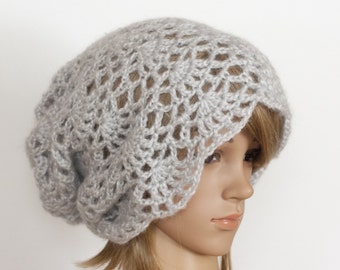 CROCHET PATTERN instant download - Adorable Adeleide Hat - gray grey lace slouchy cute beanie