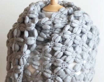 CROCHET PATTERN - instant download - Adventurously Puffy Scarf - PDF blue, gray, grey neck warmer