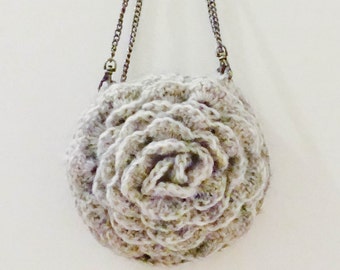 CROCHET PATTERN instant download - Ruffled Chic Bag - grey gray cute unique beautiful rose flower purse tutorial