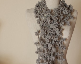CROCHET PATTERN instant download - Scarf Shade of Spider - easy beginner grey gray large flower lace shawl