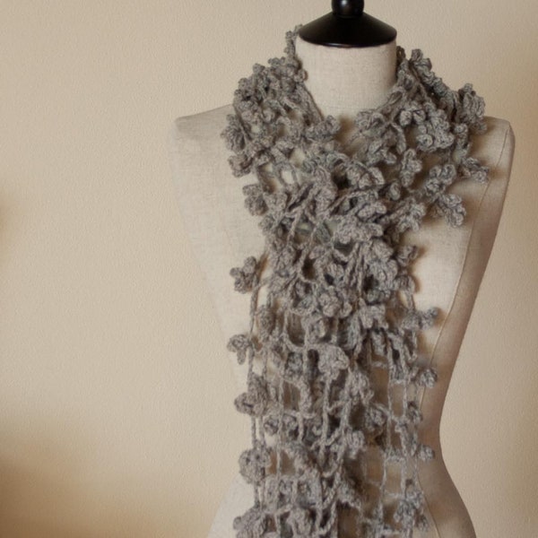 CROCHET PATTERN instant download - Scarf Shade of Spider - easy beginner grey gray large flower lace shawl