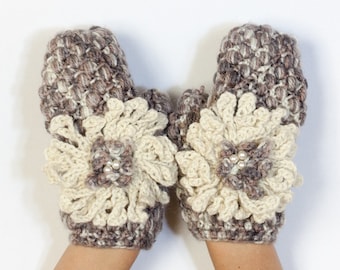 CROCHET PATTERN instant download - Rosy Twist Mittens - lilac powder pink flower gloves tutorial PDF