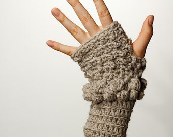 CROCHET PATTERN instand download - Dusty Morning Gloves - fingerless brown bubbled hand warmers tutorial PDF