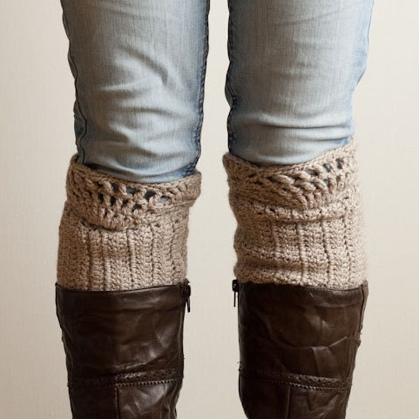 CROCHET PATTERN instant download - Walk in the Storm Cuffs - lace beige leg warmers tutorial cool modern fashionable PDF