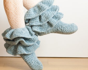 CROCHET PATTERN instant download - Jolly Strider Boots - ruffled teal blue socks tutorial PDF