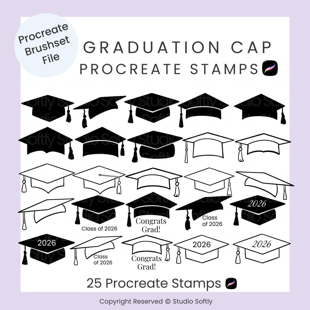 Graduation Cap Procreate Stamps | Set of 25 Graduation Cap+class of ...