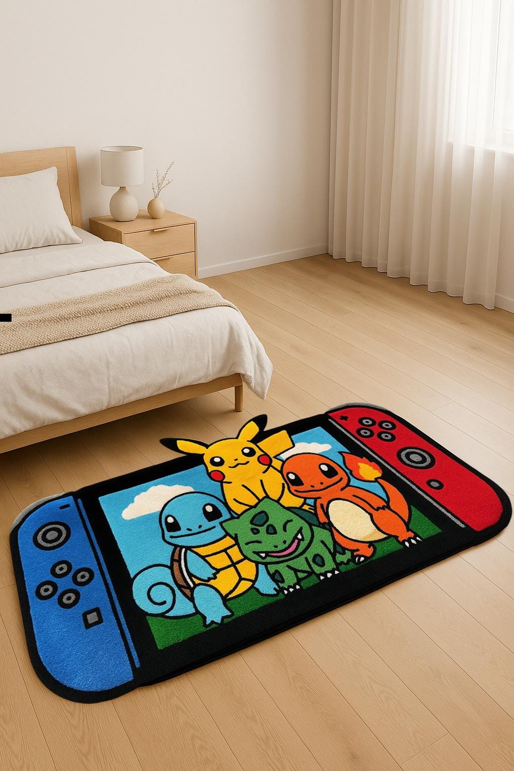 Pikachu Rectangle Rug Pikachu Hand Tufted Rug | Custom Size Area Rug | Wool Carpet for Living ...