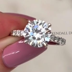 Cathedral Setting 2CT Round Cut Moissanite Engagement Ring in 14k White Gold, Vintage 3/4 Eternity Bridal Promise Ring, Anniversary Ring