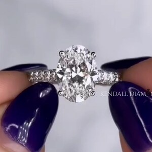 3.00 CT Oval Cut Moissanite Engagement Ring Moissanite Oval Three Side Pave Anniversary Ring Moissanite Hidden Halo Wedding Proposal Ring