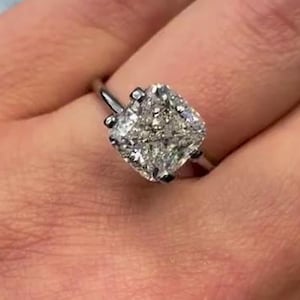 Cushion Solitaire Moissanite Ring In 14K Solid White Gold, 4.00 Carat Square Cushion Cut Colorless Moissanite Engagement Ring For Women&#39;s