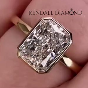 3.50CT Radiant Cut Colorless Moissanite Engagement Ring, Bezel Set Solitaire Wedding Ring, Solid 14K Yellow Gold Ring, Anniversary Gift Ring