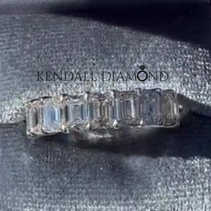 Emerald Cut Moissanite Wedding Band, Petite Prong Full Eternity Gold Anniversary Gift, Unique Stackable Promise Band For Women, Gift For Her