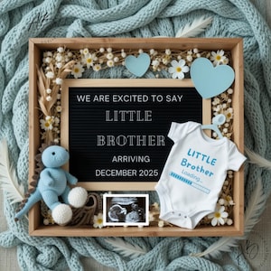Little Brother Pregnancy Announcement Digital, Boy Baby Announcement Editable Template, Instant Download Boy Gender Reveal, Little Brother