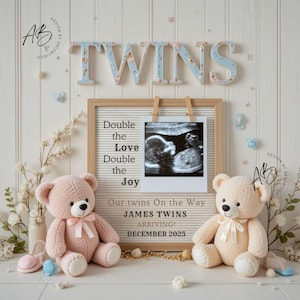 Neutral Twin Pregnancy Announcement: Editable Canva Template (Digital Download