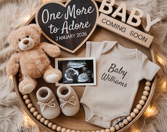 One More to Adore Pregnancy Announcement: Editable Social Media Template (Digital Download