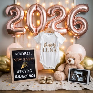 2026 New Year Baby Announcement Digital Pregnancy Reveal Template New Year New Baby Editable Social Media Baby Reveal Gender Neutral