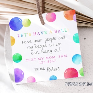 Ball Playdate cards,  Summer play date card, Printable Back to School Tags for Kids,  Play Date Business Card, Keep in Touch Contact Card