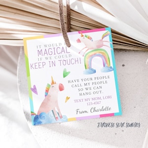 Unicorn Playdate cards,  Summer play date card, Printable Back to School Tags for Kids,  Play Date Business Card, Keep in Touch Contact Card