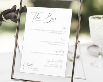 Sage Green Bar menu, Modern Bar menu template, Signature Drink menu template, fall bar menu, wedding bar menu, wedding signature cocktail