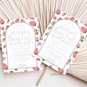 Berry First Birthday Invitation, Berry First Birthday, Strawberry Birthday, Strawberry Invitation, Berry First birthday invitation digital