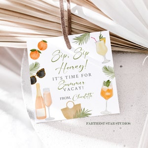 Sip Sip Hooray Summer Teacher Appreciation tags or sticker, End of year teacher gifts, teacher appreciation printable tag, wine teacher gift