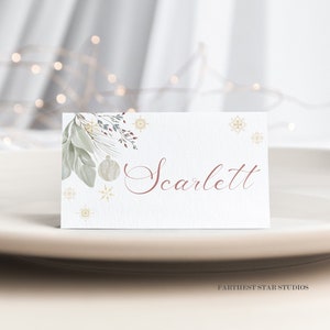 Holiday name cards, Winter table decor, Christmas dinner Place Card, Editable Name Tags, winter wedding place card, bridal shower place card