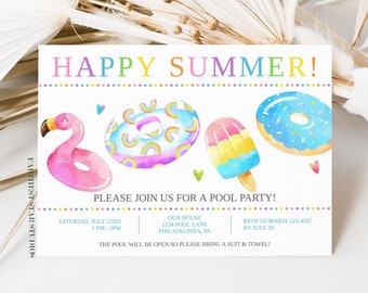 Pool Party invitation, Summer party invite, Neighborhood party Invite, Play date Invitation, End of School Party, Pool Party invites