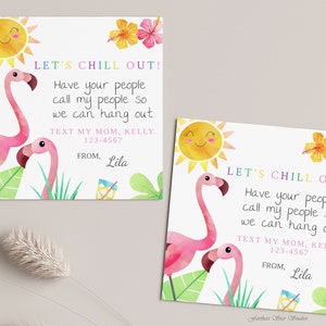 Flamingo Playdate cards,  Summer play date card, Printable End of School Tags for Kids,  Play Date Business Card, Keep in Touch Contact Card