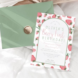 Berry First Birthday Invitation, Berry First Birthday, Strawberry Birthday, Strawberry Invitation, Berry First birthday invitation digital