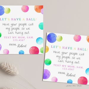 Ball Playdate cards,  Summer play date card, Printable Back to School Tags for Kids,  Play Date Business Card, Keep in Touch Contact Card