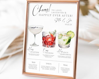 Cheers! Bar menu, Modern Bar menu template, Signature Drink menu template, fall bar menu, wedding bar menu, wedding signature cocktail