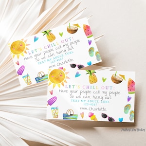 Summer Playdate cards,  Summer play date card, Printable End of School Tags for Kids,  Play Date Business Card, Keep in Touch Contact Card
