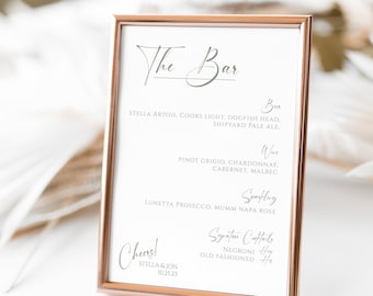 Sage Green Bar menu, Modern Bar menu template, Signature Drink menu template, fall bar menu, wedding bar menu, wedding signature cocktail