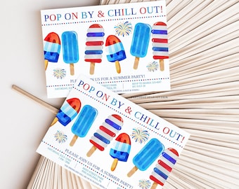 Popsicle Summer invitation, Summer party Digital Download, Neighborhood party Invite, BBQ Invitation, End of School Party, Pool Party invite