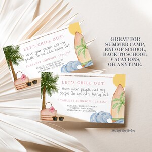 Retro Playdate cards,  Summer teen card, Printable End of School Tags for Kids,  Play Date Business Card, teen Keep in Touch Contact Card