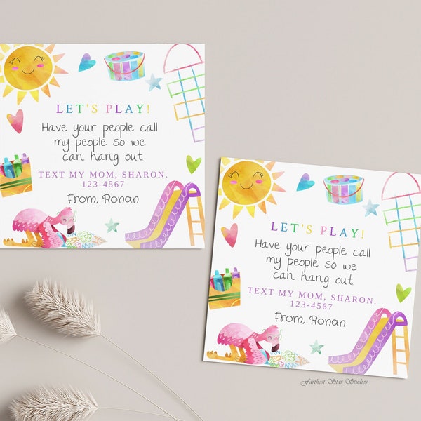 Playground Playdate cards, Summer play date card, Printable End of School Tags for Kids, Play Date Business Card, Keep in Touch Contact Card