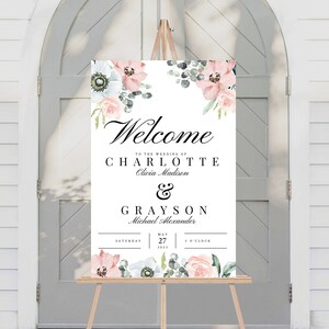 Blush and Sage Floral Welcome Sign - Instant Download - Customizable - Spring wedding - Bridal Shower