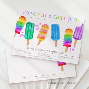 Popsicle Summer invitation, Summer party Digital Download, Neighborhood party Invite, Birthday Party Invitation, End of School Party