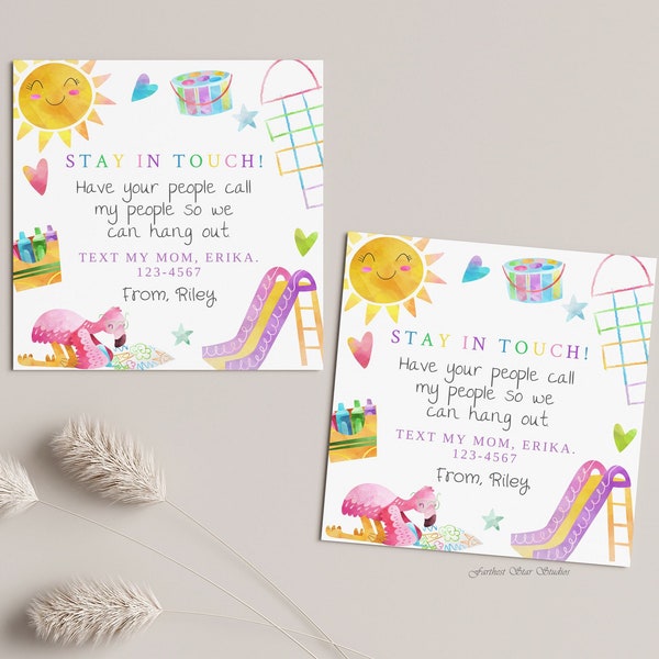 Playground Playdate cards, Summer play date card, Printable End of School Tags for Kids, Play Date Business Card, Stay in Touch Contact Card