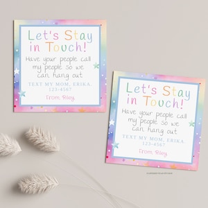 Pastel Playdate cards, Summer play date card, Printable End of School Tags for Kids, Play Date Business Card, Keep in Touch Contact Card
