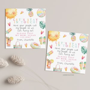 Summer Playdate cards,  Summer play date card, Printable End of School Tags for Kids,  Play Date Business Card, Keep in Touch Contact Card