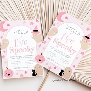 Pink Ghost Birthday Girl invite, two spooky Halloween Birthday Invitation, Two Spooky Birthday, Pink Halloween Birthday, Pink Ghost Invite