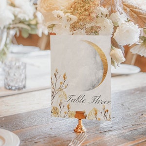 Celestial Golden Moon Table numbers - Printable Celestial Wedding Decor, Celestial Baby shower decor, Celestial Bridal shower decor