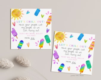 Popsicle Playdate cards,  Summer play date card, Printable End of School Tags for Kids,  Play Date Business Card, Stay in Touch Contact Card