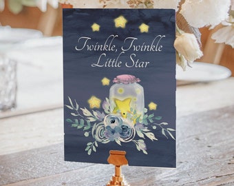 Twinkle Twinkle Little Fox Table Signs - Dusty Blue Baby Shower, Fox Baby shower, Dusty Blue shower table decor, Celestial Baby Shower