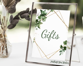 Ivy and Gold Geometric cards and gifts sign- Instant Download - Customizable table decor - Wedding - party