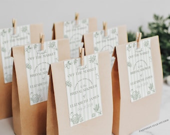 Fresh off the Market Bridal Shower favor tags, prosecco favor tags, Bridal luncheon favor tags, Bachelorette favor tags, Wildflower tags