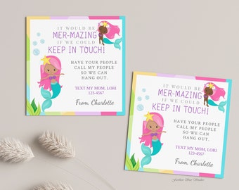Mermaid Playdate cards,  Summer play date card, Printable End of School Tags for Kids,  Play Date Business Card, Keep in Touch Contact Card